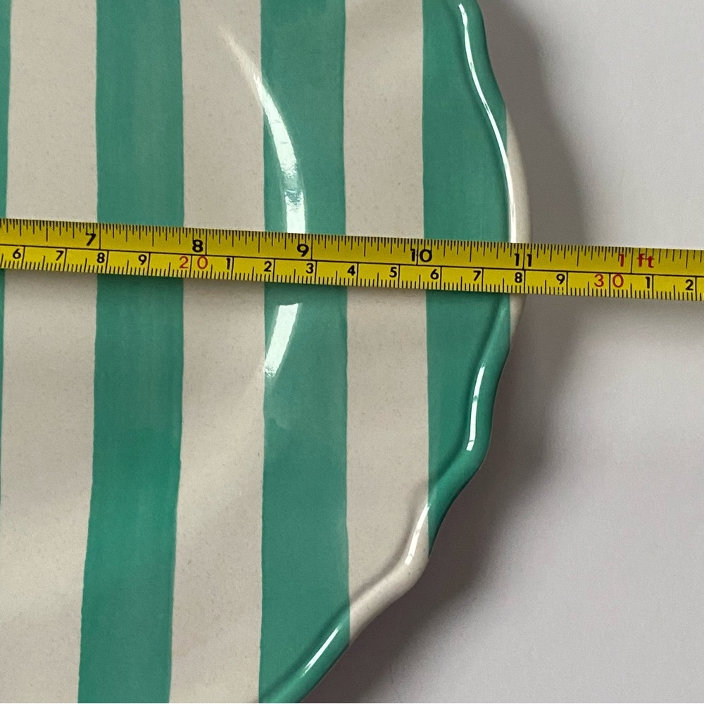 Melamine Dinner Plates 11” Set Of 4 Jai Wei green yellow and white striped EUC - Picture 6 of 16